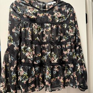Ro & De Black Floral Sheer Blouse